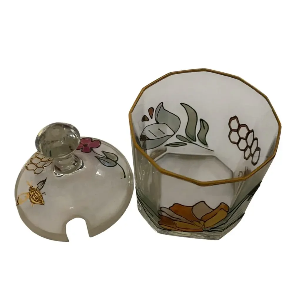 Vintage Honey Jar Sugar Blown Glass Hand Painted Floral Made in Germany
